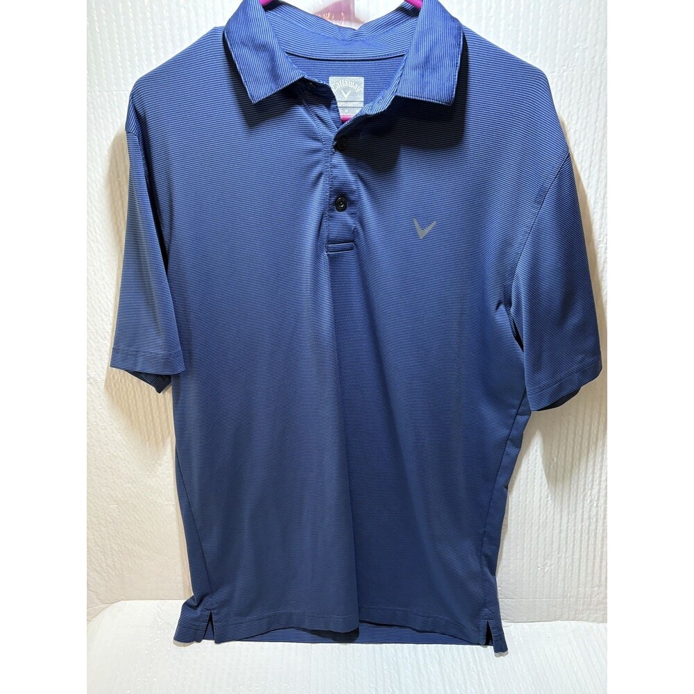 Callaway Opti-Dri Men's Polo Med Short Sleeve Blue/ Navy Micro Stripe Golf Shirt